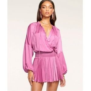 Ramy Brook Sylvia Pink Pleated Mini Dress M Satin Coquette Preppy